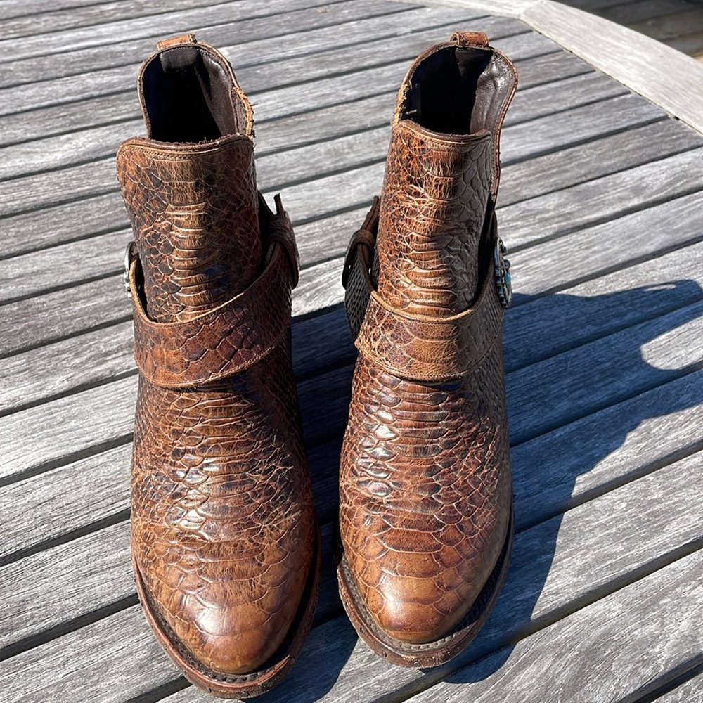 Lane Mattie Sz 7.5 Brown Croc Leather Western Ankle Booties - Picture 7 of 15